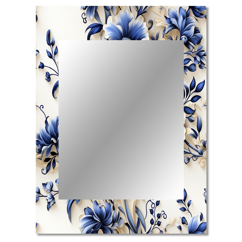 Killian Cobalt Blue Ornamental Friezes Victorian Pattern - Floral Decorative Wall Mirror, Floral Mirror, Printed Metal Art