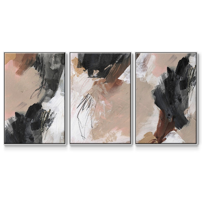 «Unbleached Neutrals IV», ensemble de 3 toiles encadrées, H 36 po x l 72 po, Blanc