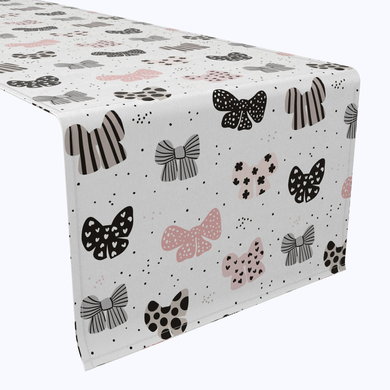 Table Runner, 100% Cotton, 16X108", Patterned Bows, 108" L x 16" W