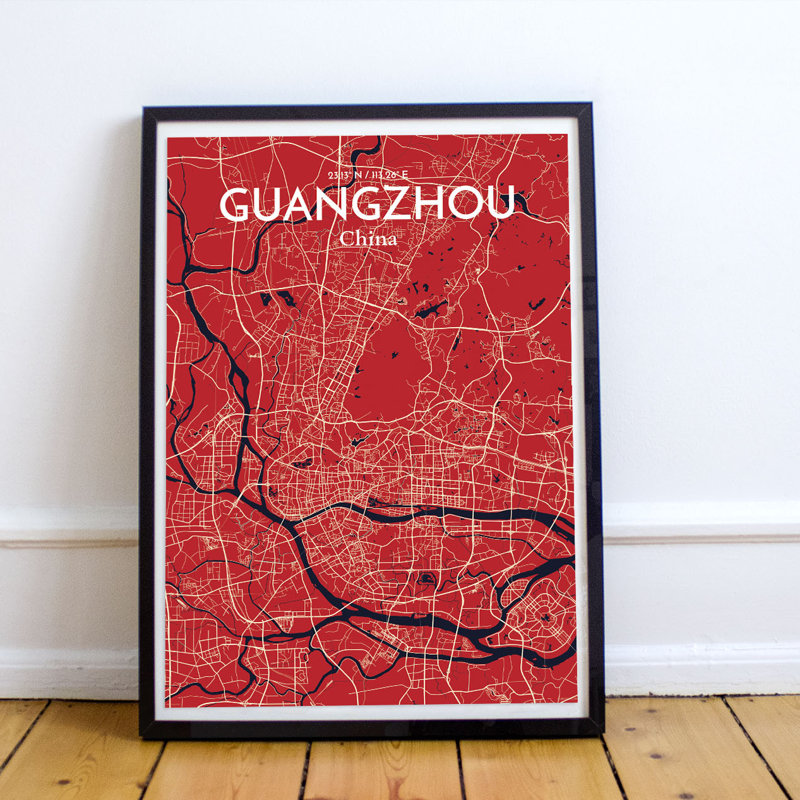 Guangzhou City Map - No Frame Print, 91.4cm H x 61cm W x 0.13cm D