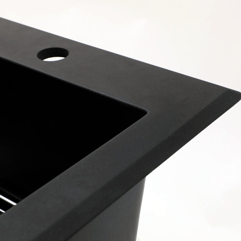 Black Granite-Like Quartz Kitchen Sink 33X22", Hygienic And 33X22" Composite Sink, Granite Feel, Strong Silent