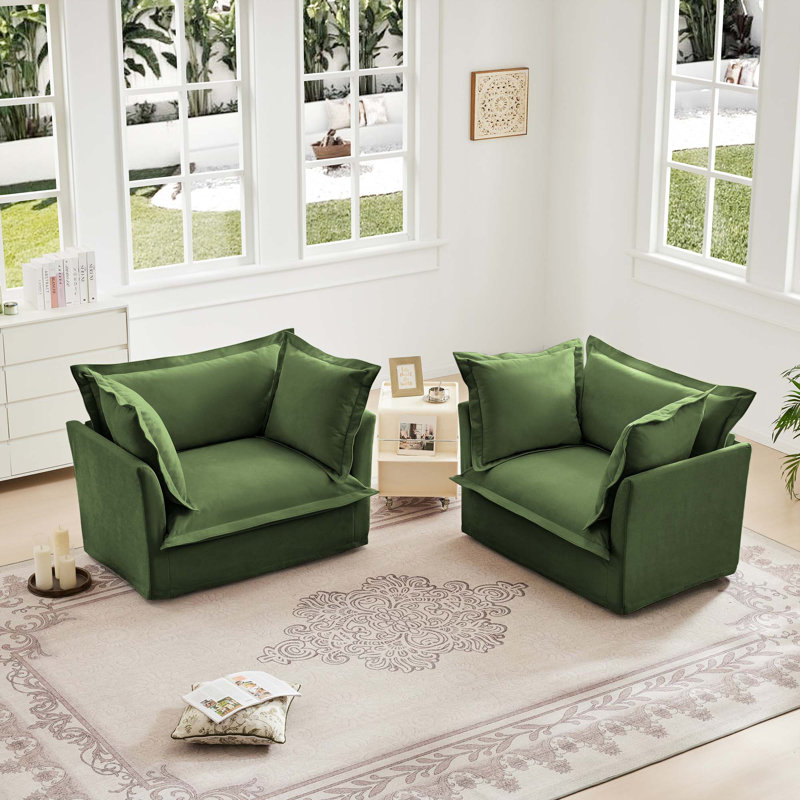 Ensemble de 2 fauteuils confortables pour différentes pièces avec coussins moelleux et tissu chenille