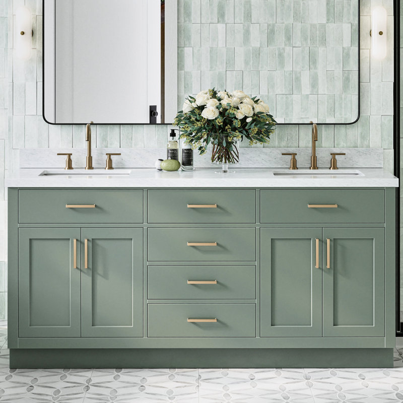 ARIEL HEPBURN 73 IN DOUBLE RECTANGLE SINK VANITY 1,5 IN, 73", Rectangular, Vintage Green