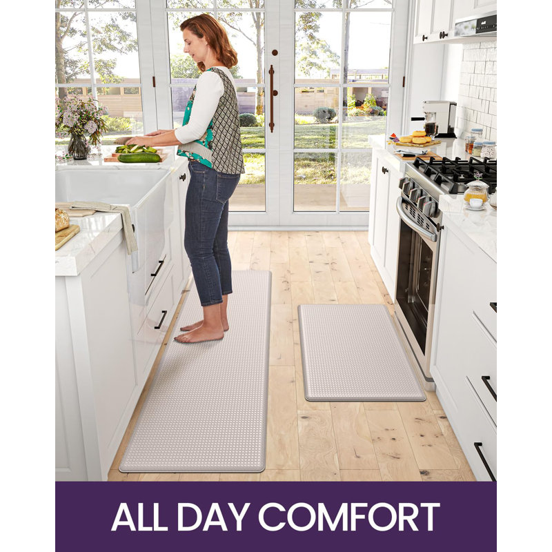 Beige Cushioned Anti-Fatigue Non-Slip Kitchen Mat Set