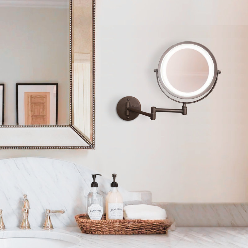 Miroir de maquillage / rasage moderne et contemporain, 11,25 po x 16,5 po, Huile brossée / bronze