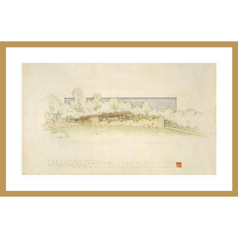John E Christian, West Lafayette, Indiana. par Frank Lloyd Wright - Estampe numérique encadrée, H 31,36 po x l 41,5 po