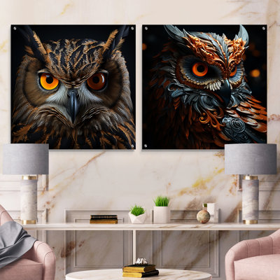 Classic Owl Eyes Of The Night - Owl Acrylic Wall Art Glass Set Of 2