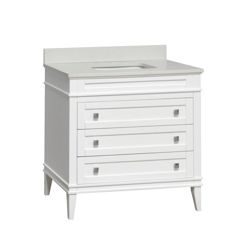 Meuble-lavabo simple 36 po avec armoire blanche et comptoir en quartz Whitman, Blanc, Quartz