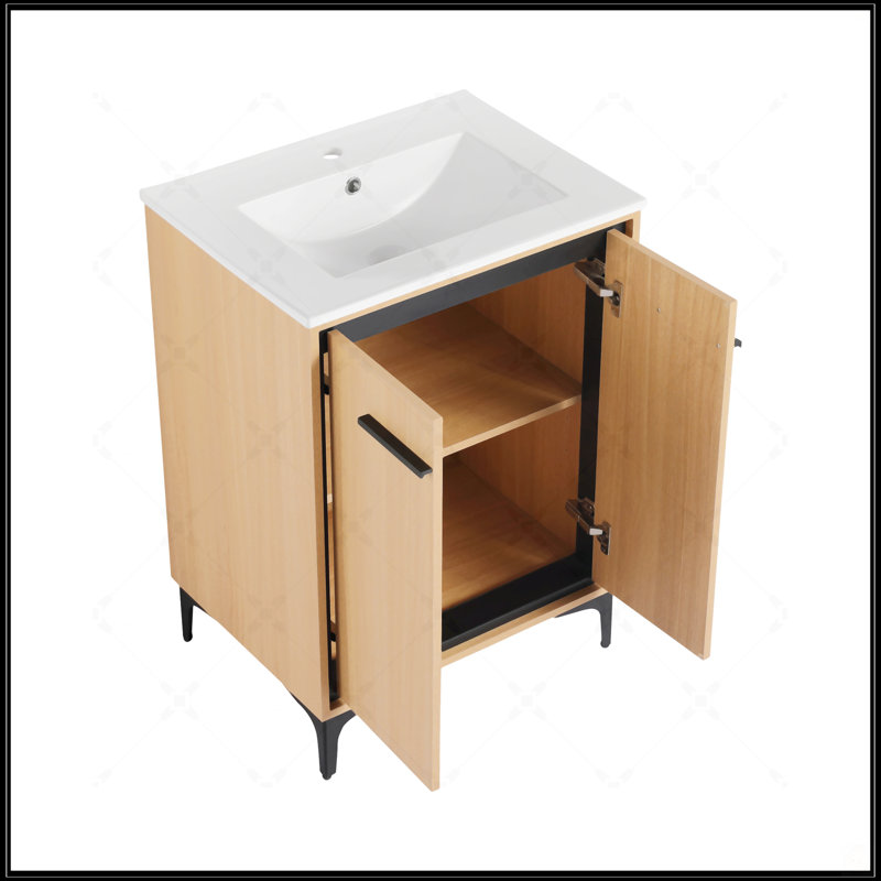 Bathroom Vanity Base With Basin, Spacious Storage Cabinet, And Durable Engineered Wood Constructio, 24"