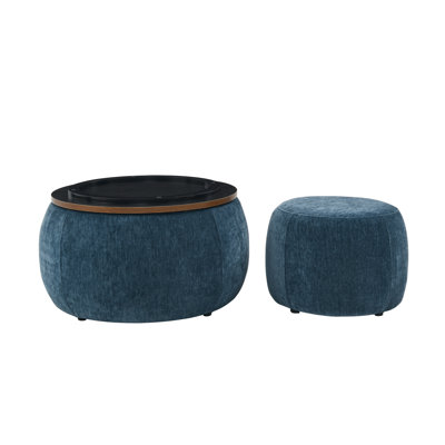 Round Storage Ottoman, 2 In 1 Function, Work As End Table And Ottoman,With Small Seat (25"X25"X14.7")
