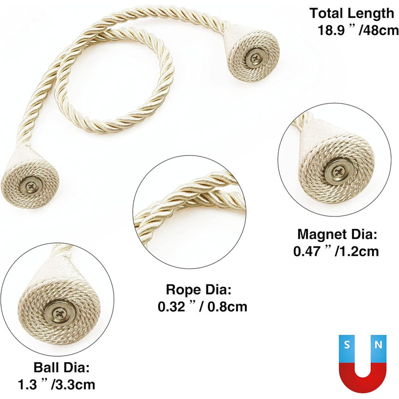 Ensemble de 4 cordes magnétiques pour embrasses, beige, Beige