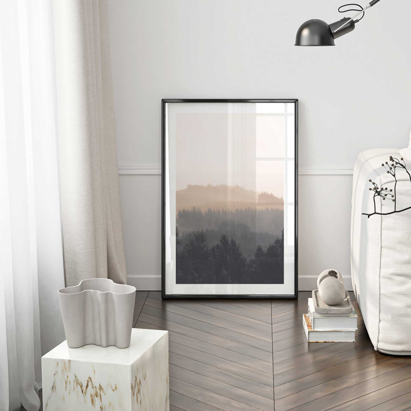 Imprimé voile de forêt, H 21 po x l 17 po x P 1,25 po, Cadre noir satiné