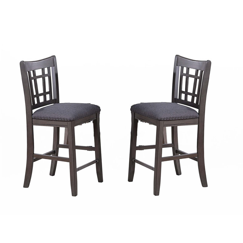 Ensemble de chaises hautes à hauteur de comptoir en bois massif 2 pièces, Gris, Gris