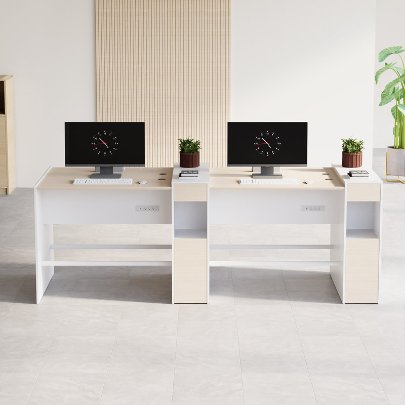 Okeysen Modular 4 Person Bar Height Benching Workstation with Storage & Outlets, Stand Up Desk For Office