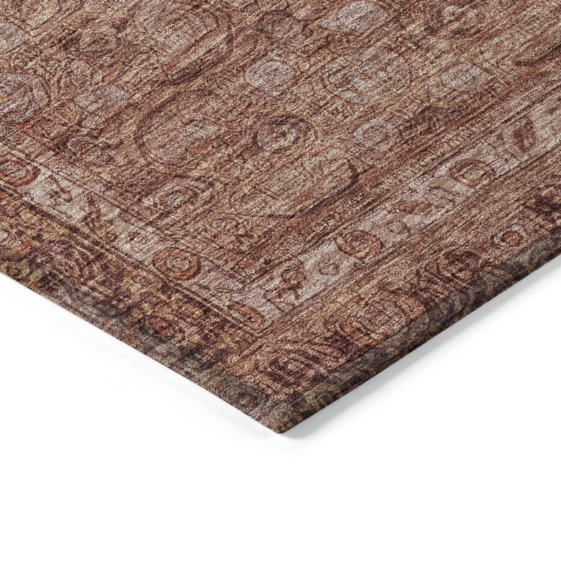 Terracotta Flat Woven Rectangular Synthetic Washable Rug 5' x 7'
