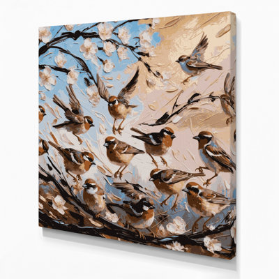 Oiseau, chant, moineau gris, art mural sur toile