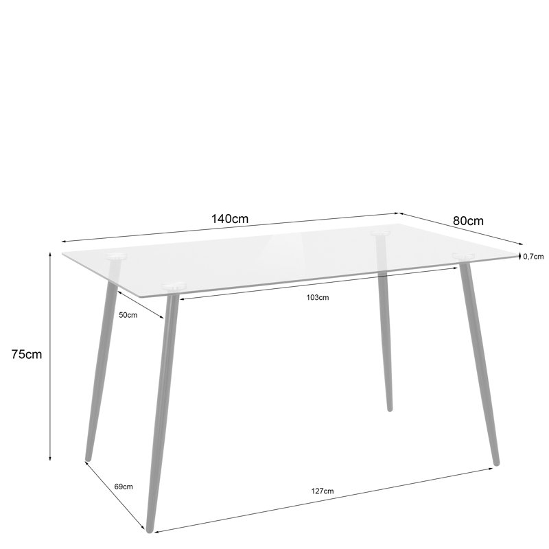 Milagro Rectangular Glass Top Dining Table
