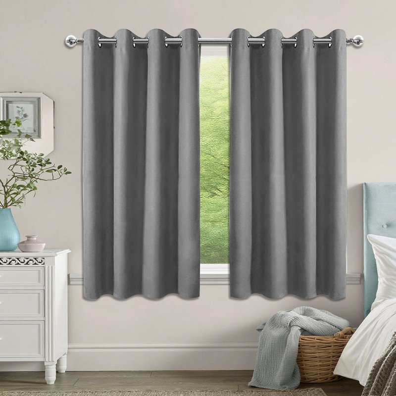 Rideau de luxe en plume avec sangle suspendue (ensemble de 2), Gris, L 34 po x L 72 po