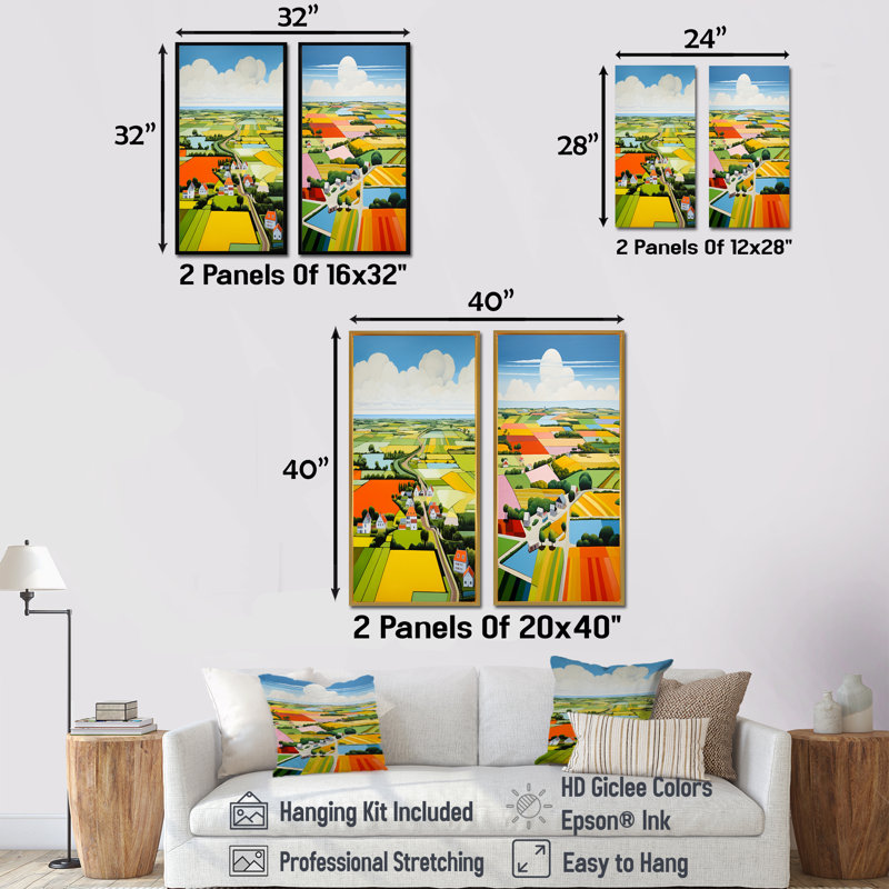 Ensemble de 2 reproductions d'art mural De Stijl, H 28 po x l 25 po, Encadrement brun