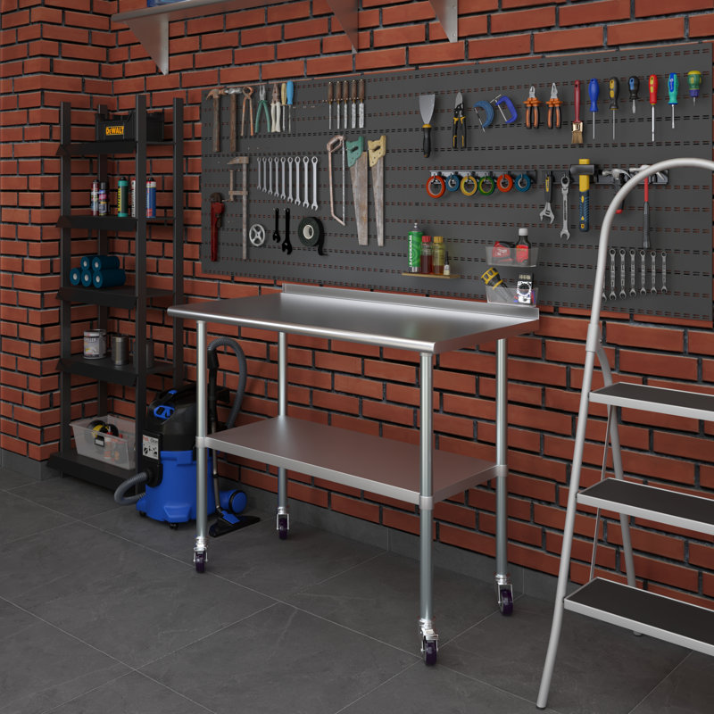 48'' Stainless Steel Work Table with Backsplash and Casters