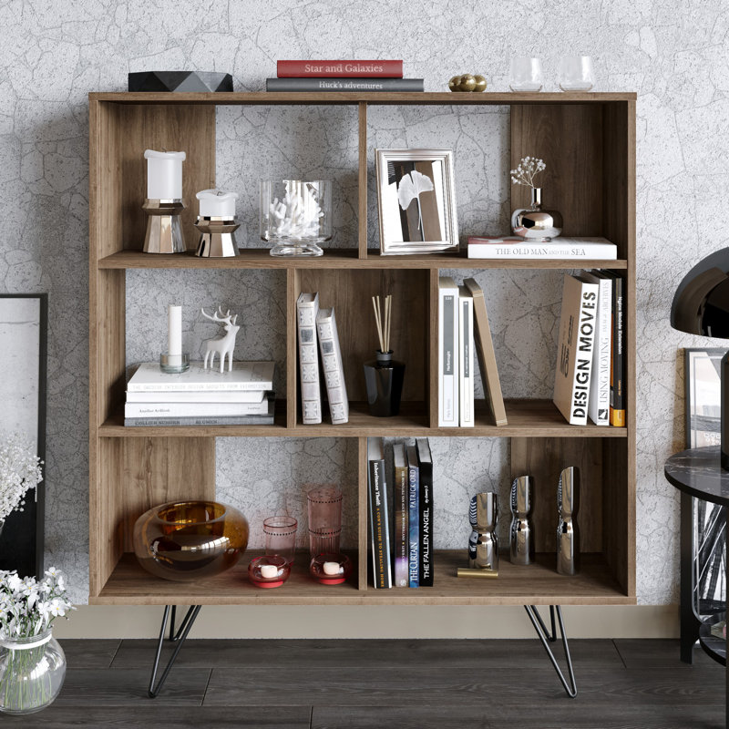 Kayce 52" H x 42" W Aluminum Standard Bookcase, Walnut