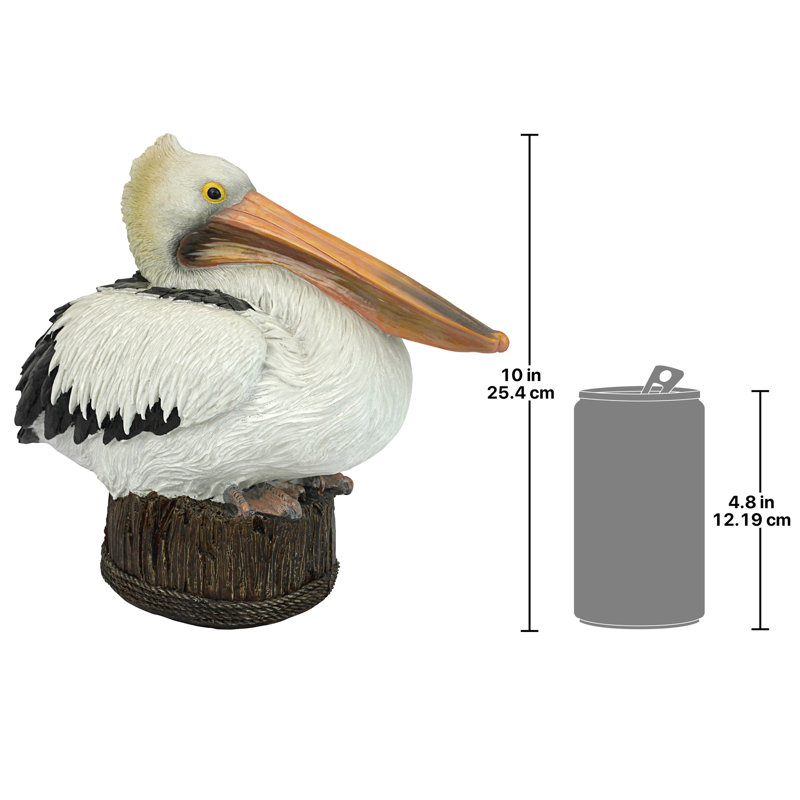 Naturalistic Hand-Painted Resin Pelican Statue on Aged Dock Post