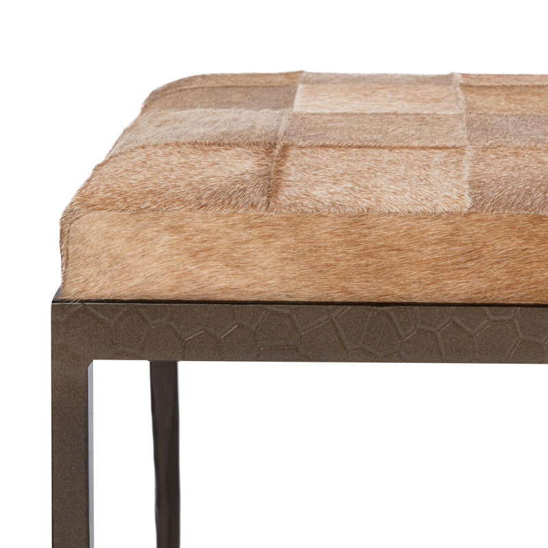 Achen Leather Hide Ottoman Bench, 18.5" H x 60" W x 18" D, Blonde