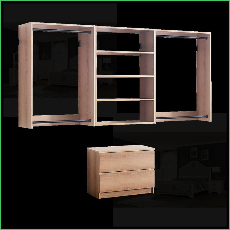 Closet Systems | Devi Wall Mounted Modular Oak Wood Closet | Oak | Wood, Brown