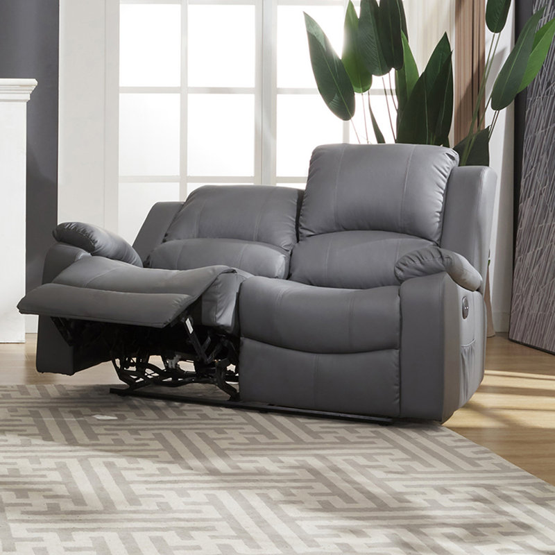 Abelle 2 Seater Faux Leather Electric Reclining Sofa, Grey Faux Leather