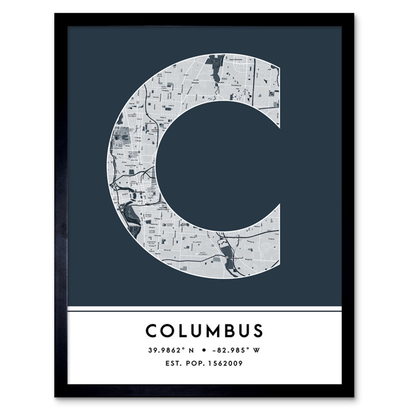 Columbus Ohio United States City Map Navy 1 Piece Single Picture Frame Wall Art