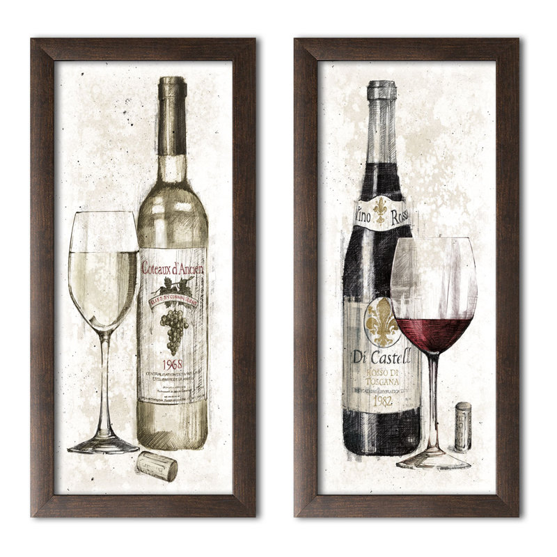 «Pencil Wine I and Pencil Wine II», ensemble de 2 reproductions d'impressions, H 20 po x l 10 po, Impression encadrée, Noir