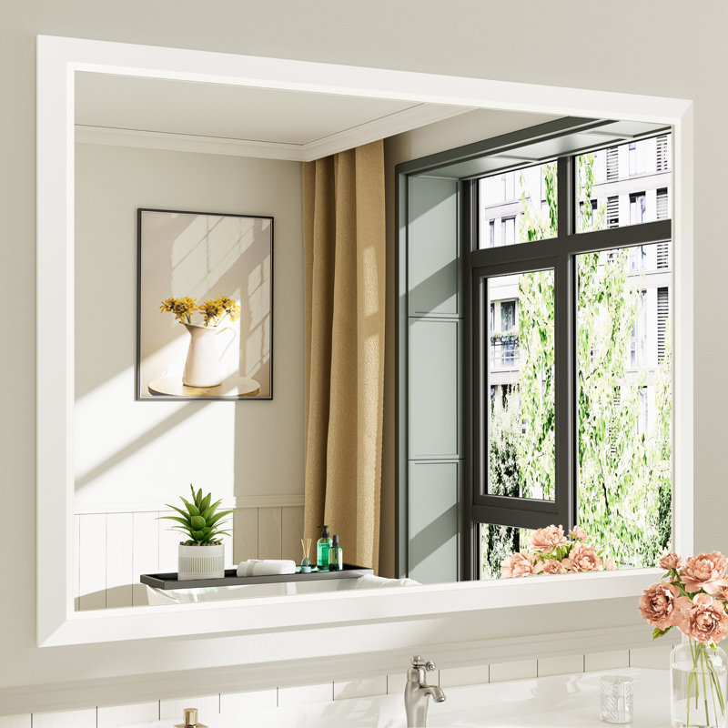 Miroirs de salle de bain modernes et contemporains en métal biseauté rectangulaire / carré avec verre trempé HD, Blanc