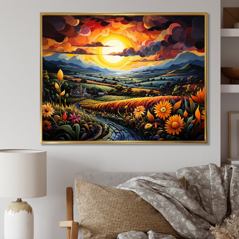 «Whimsical Magical Fields» sur impression sur toile, Cadre flottant doré, H 34 po x l 44 po x P 1,5 po