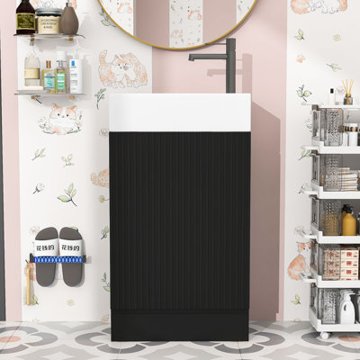 Meuble-lavabo en bois avec lavabo, tablettes de rangement et portes