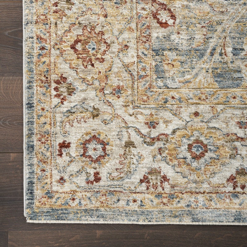Sahar Bordered Blue Area Rug, Rectangle 5'3" x 7'8"