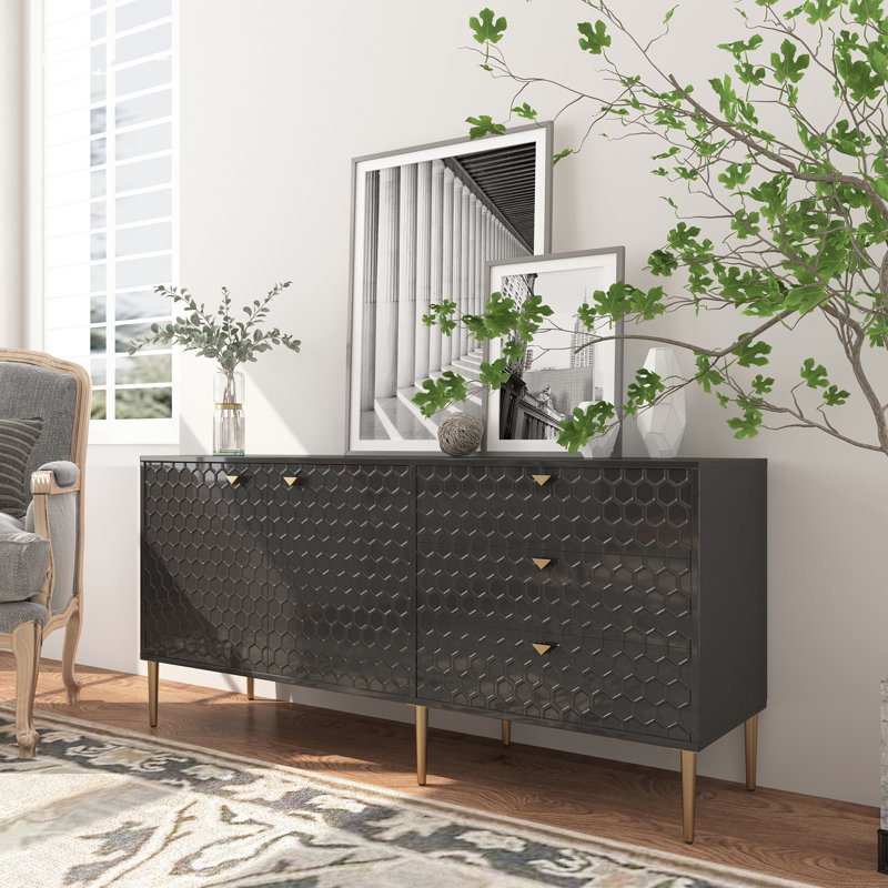 Derrico 60" Sideboard with 3 Drawers, Black