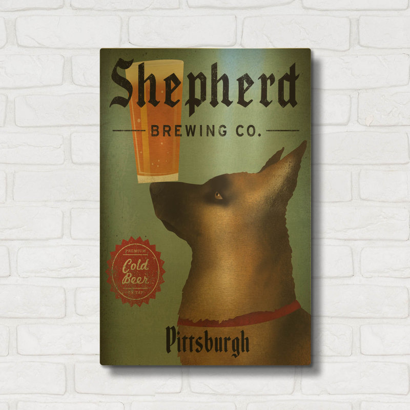« German Shepherd Brewing Co Pittsburgh Black », murale en métal doré de Ryan Fowler, 40,6 x 61 cm, 16 po x 24 po