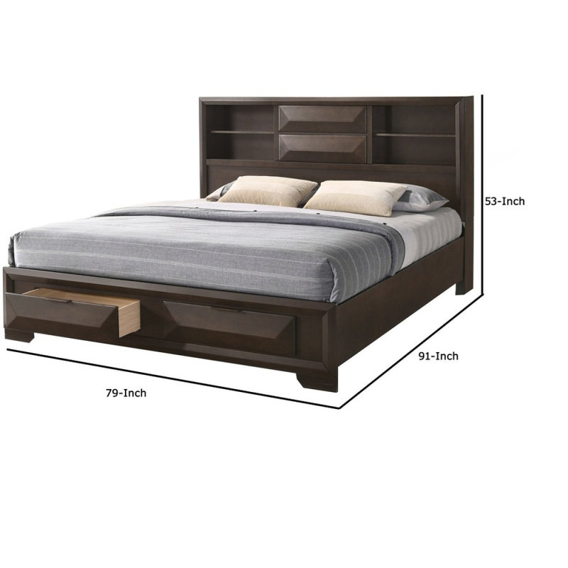 Ensemble de chambre à coucher moderne et fonctionnel avec très grand lit et rangement HB FB 2X tables de chevet espresso 3 pièces