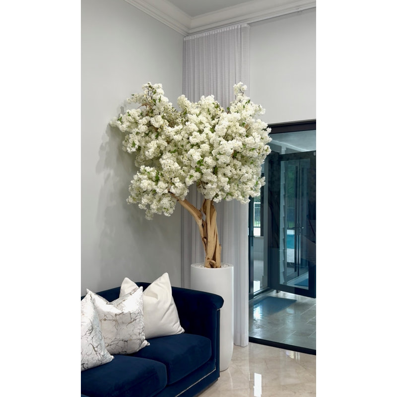 White Cherry Blossom Tree In Matte Planter, White