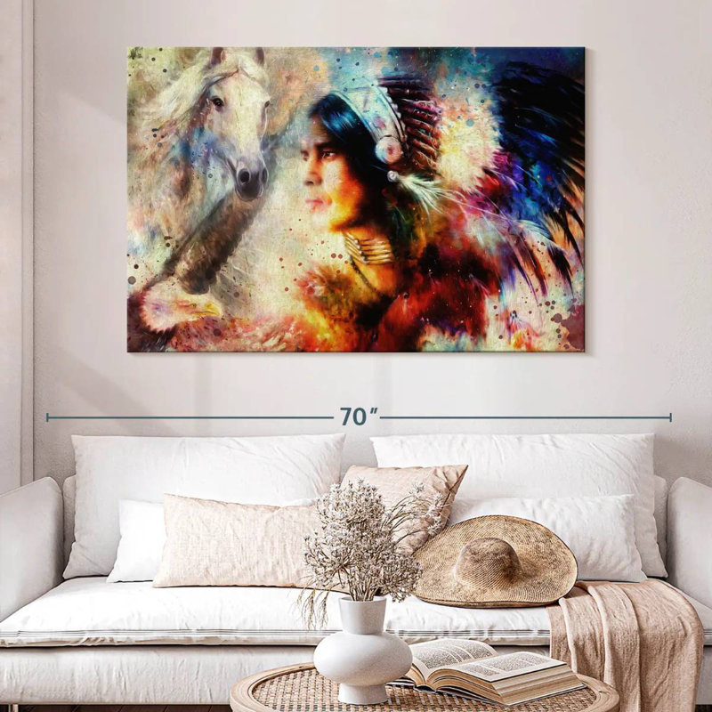 Lelar American Indian Warrior, 34" H x 51" W