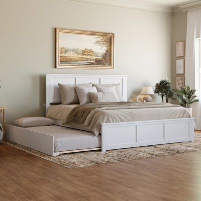 Madison King Solid Wood Platform Bed with Matching Footboard & Twin XL Trundle in Walnut
