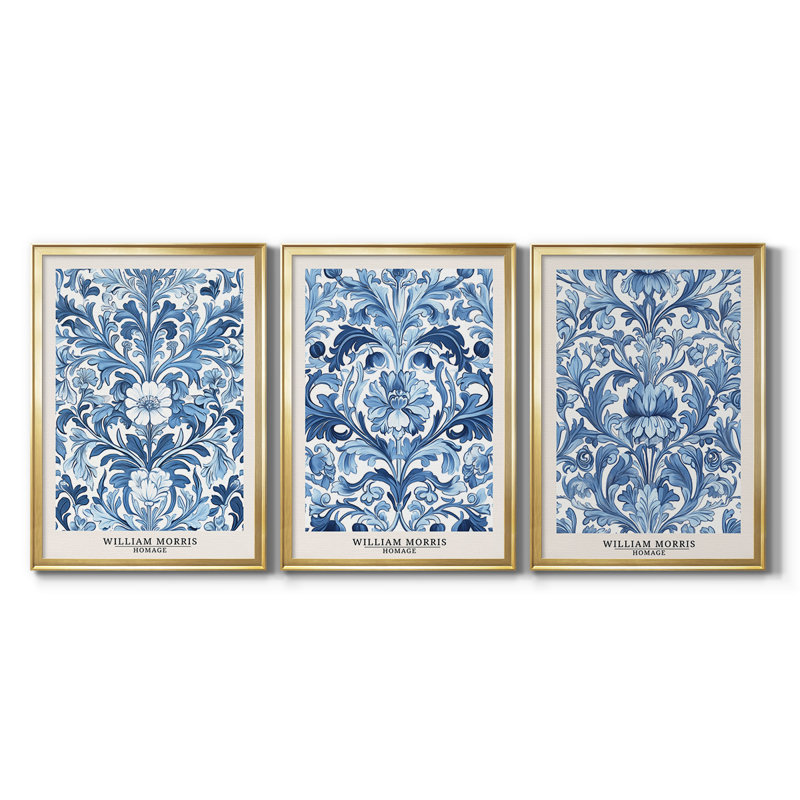 Ensemble de 3 toiles tendues sur mesure avec châssis de la collection DLXI de Wm Morris, H 21 po x l 30 po, Doré