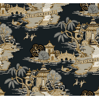 Pagoda And Sampan Scenic Vinyl Wallpaper Roll