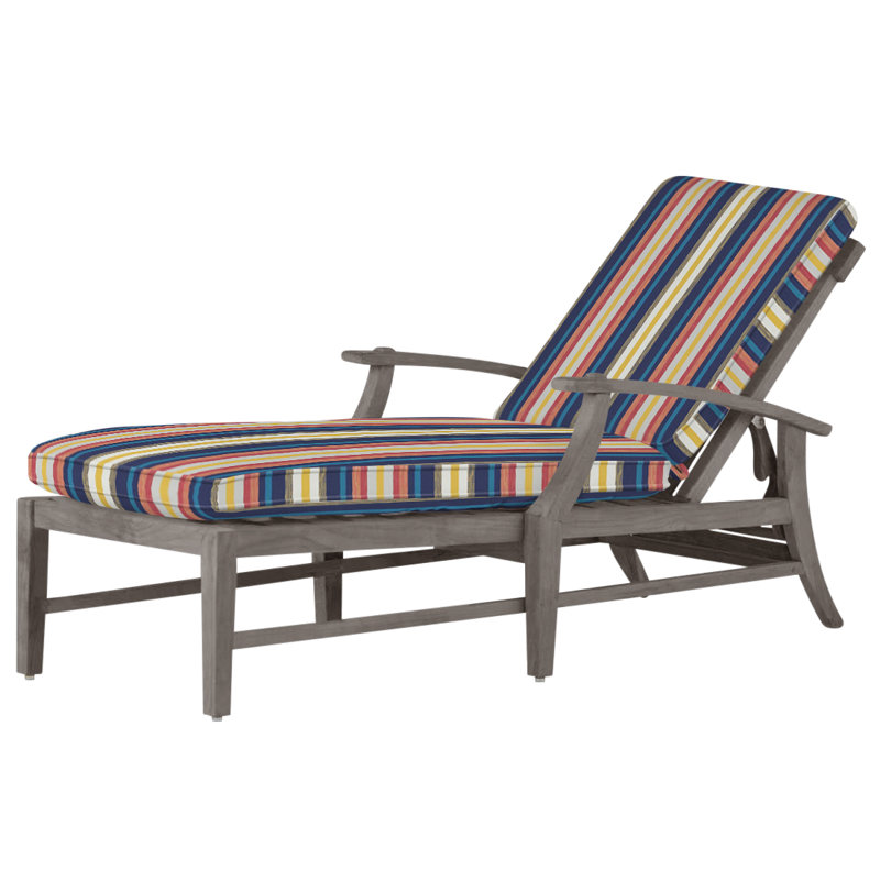 Croquet 66.5" Long Reclining Single Chaise with Cushions, Rollo Silver, Welt, Oyster Teak