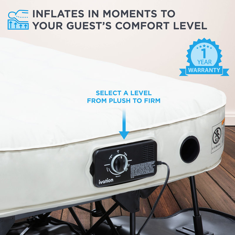 Ivation EZ-Bed Full size - Air Mattress with Frame & Rolling Case, Self-Inflating with Auto Shut-Off, Comfortable Bed for Guests & Travel