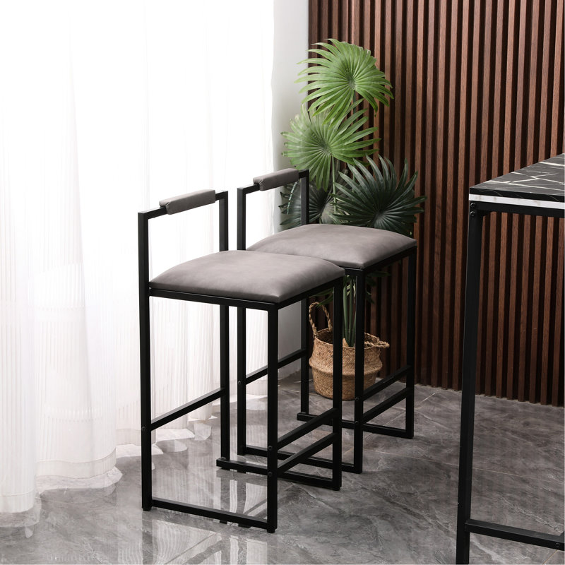 2 pièces à hauteur de comptoir, unité centrale grise rembourrée avec support dorsal, pieds en métal pour la stabilité dans les cuisines et les barres de 2 pieds modernes, rehaussent le style de votre décoration intérieure