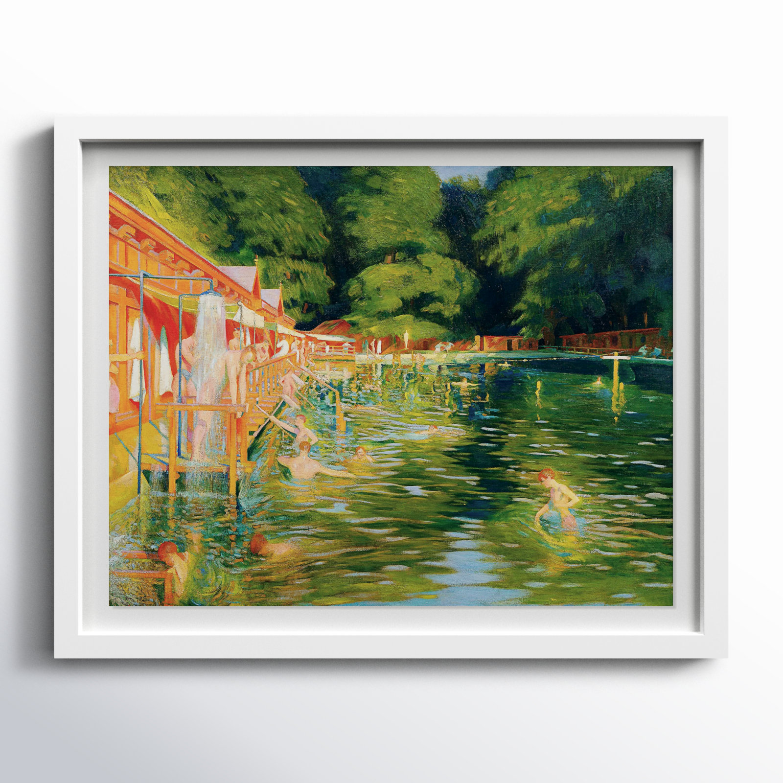 Ludwig Ferdinand Graf - Swimming Pool Vintage, White Framed, 37" H x 46" W x 2" D