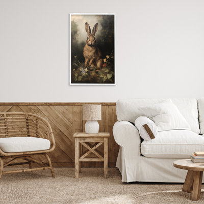 Bunny in Nature White Framed Giclee Art by Petal Prints Design