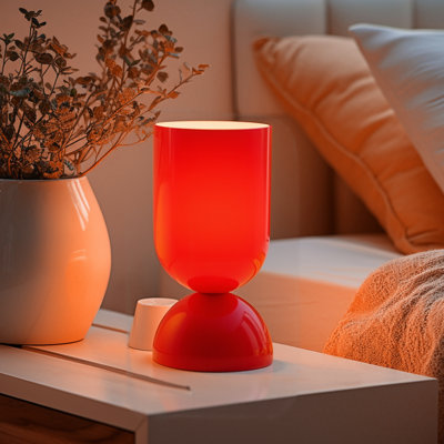 Lampe de table d'appoint 9 po en verre rouge moderne avec gradateur, certifiée cULus pour les tables de chevet de chambre à coucher, les tables d'appoint de salon, les bureaux à domicile ou les décors contemporains