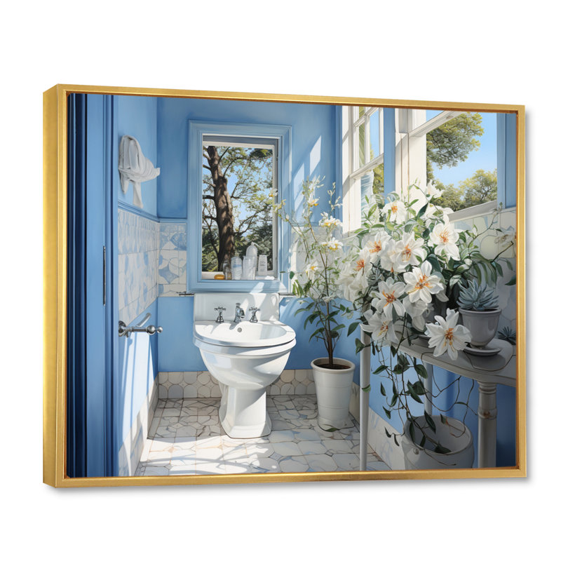 Bathroom Bathroom Reflections Of II - Impression sur toile de salle de bain, Cadre flottant doré, H 12 po x l 20 po x P 1 po